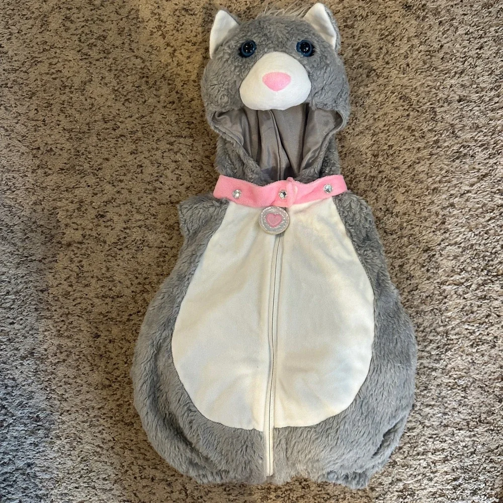 Kids Grey Kitten Cat Costume Plush Hooded Vest 24M Halloween